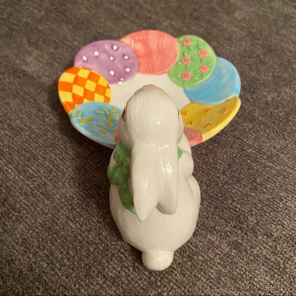 Easter Bunny Rabbit Ceramic Candy Dish, With bunny figurine. - Picture 4 of 6